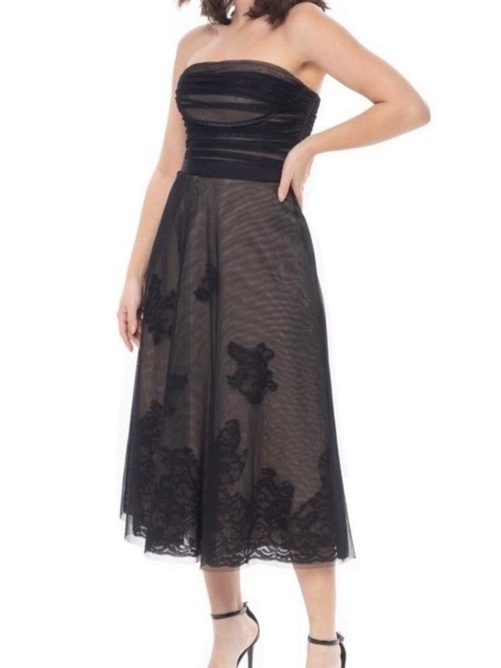 Strapless Black Lace-Overlay Midi Dress BCBGMaxAzria - Picture 3 of 5